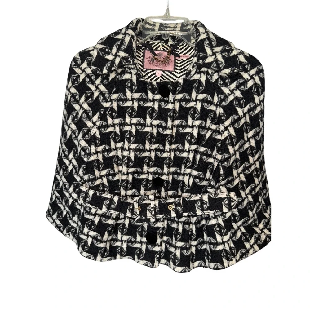 JUICY COUTURE Black‎ Angel Twisted Belt Houndstooth Cape Cardigan Shrug Jacket P